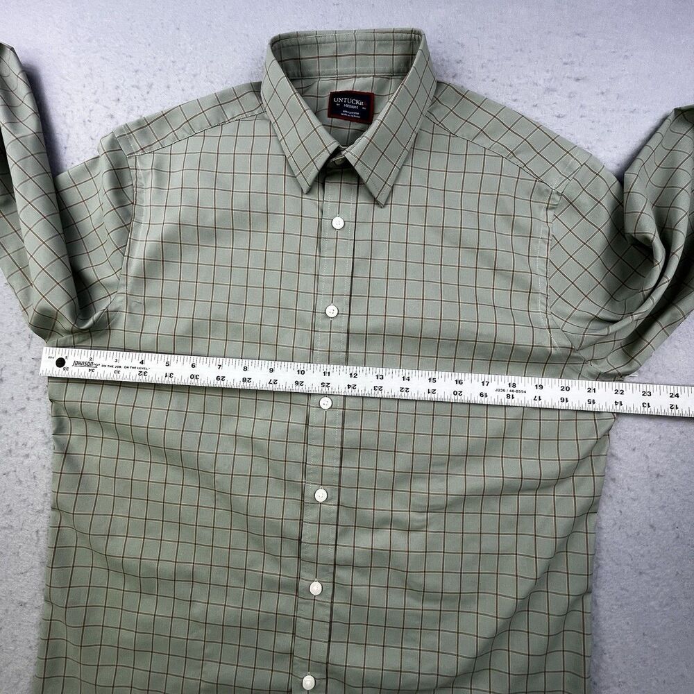 UNTUCKit Performance Shirt Medium Green Plaid Button Front Polyester Designer - Picture 10 of 12